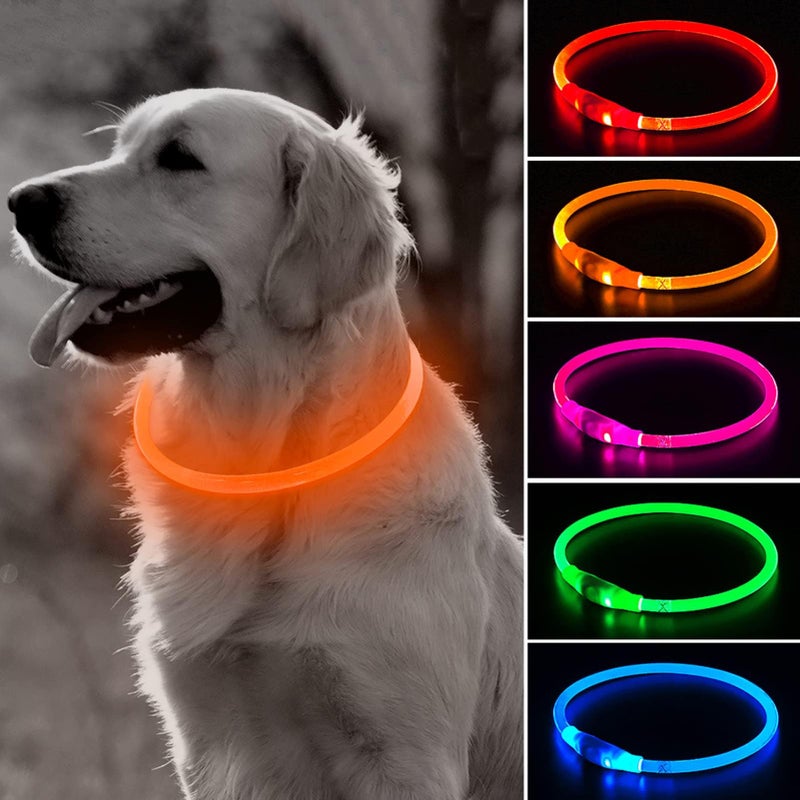 BSEEN LED Dog Collar, USB Rechargeable Glowing Pet Collar, TPU Cuttable Dog Safety Lights for Small Medium Large Dogs (Orange),70cm - Image 1